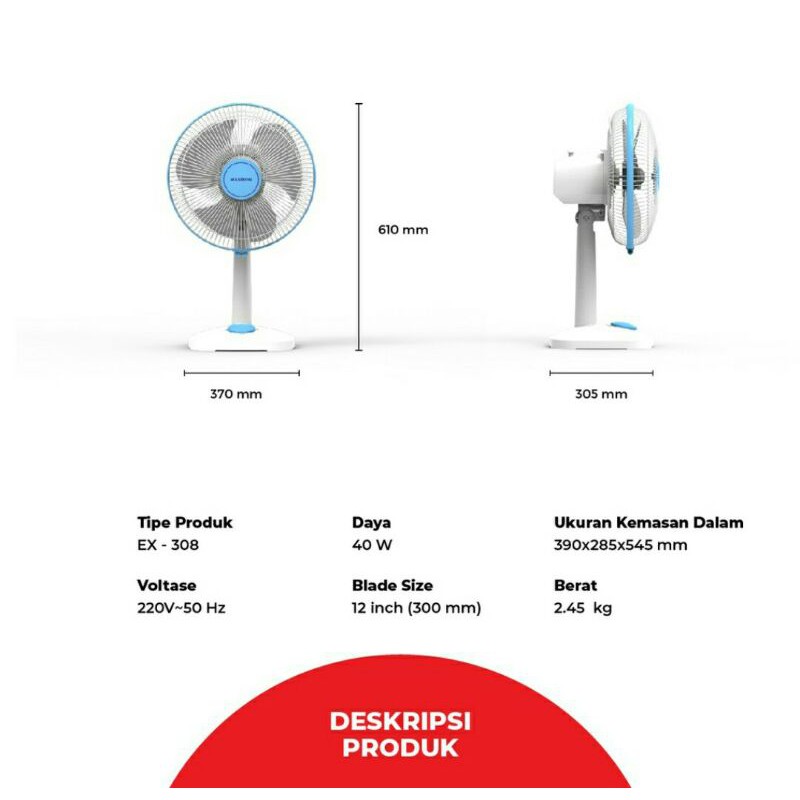 MASPION EX-308 KIPAS ANGIN 12 inch / DESK FAN MASPION EX308 / MASPION EX 308 KIPAS ANGIN MEJA