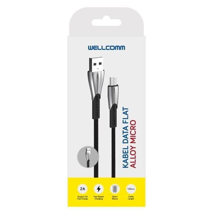 Kabel Data Charger Wellcomm Flat Alloy Micro 1.3M