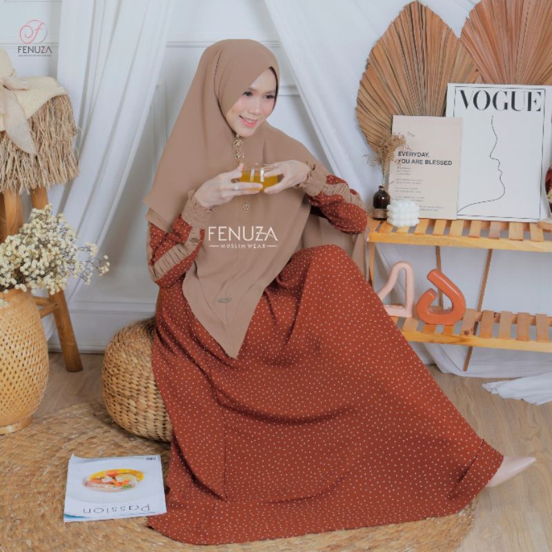 Gamis Syari SEVILLA By Fenuza/Dress Cantik Busui Motif Polkadot Bahan Crepe Best Seller
