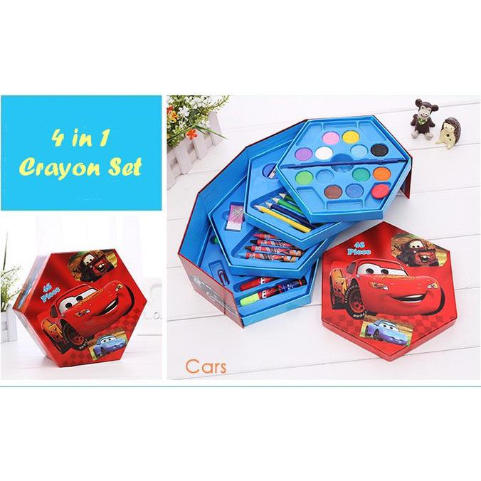 

Stok Baru! Kotak Susun 4 In 1 Set Tempat 46 Crayon Pensil Warna Cars Portable Box Terpercaya