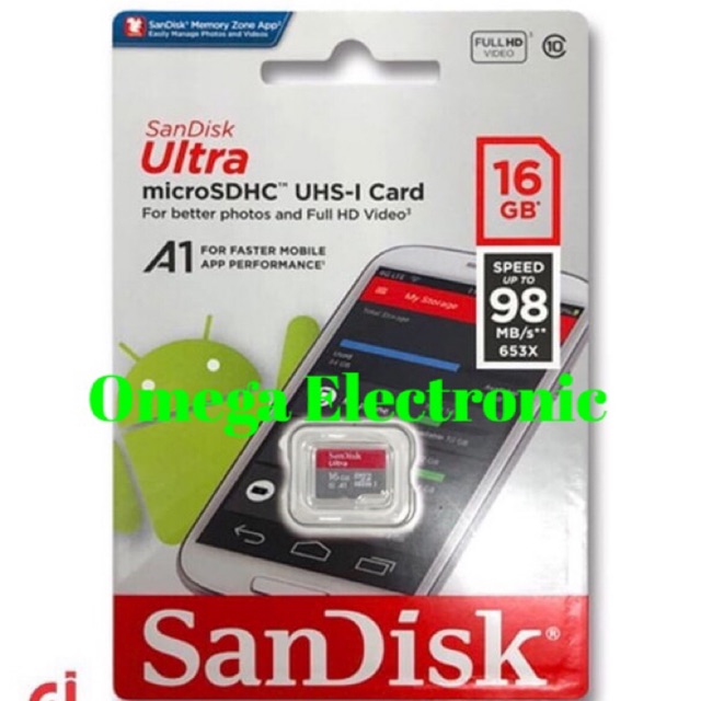 SANDISK MICROSD 16GB 98MBPS CLASS 10 - MICRO SD 16GB 98MB/S ORIGINAL