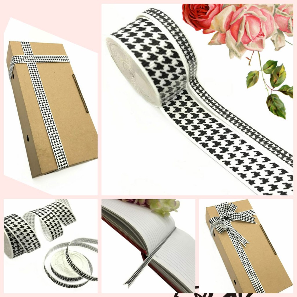1 METER - 0.6 &amp; 1.6 CM PITA KADO | PITA HAMPERS | PITA MOTIF HITAM PUTIH | BLACK &amp; WHITE