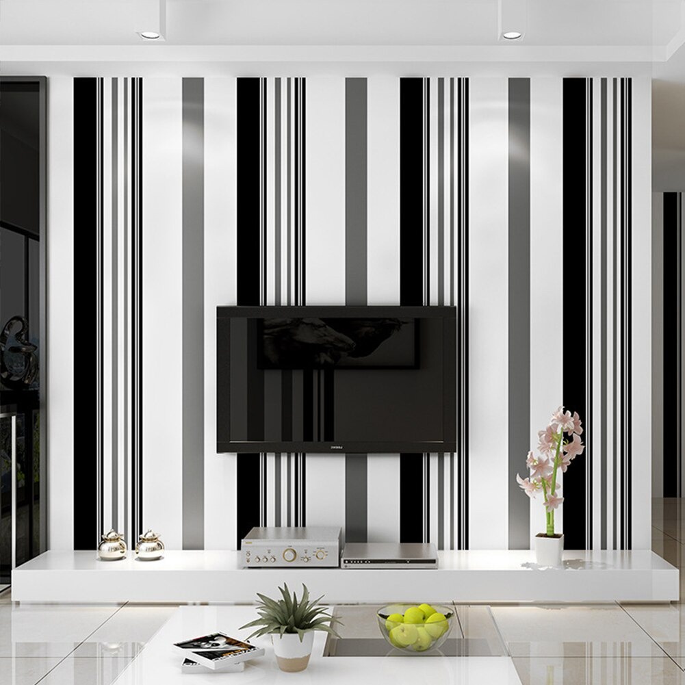 Wallpaper Dinding Motif Garis Hitam Putih Ukuran Panjang 10Meter x Lebar 45CM