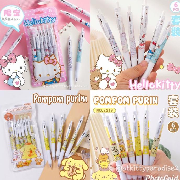 

hanya disini] Pen Pulpen Bolpen Gel Sanrio Isi 6 Karakter Hello Kitty Pompompurin