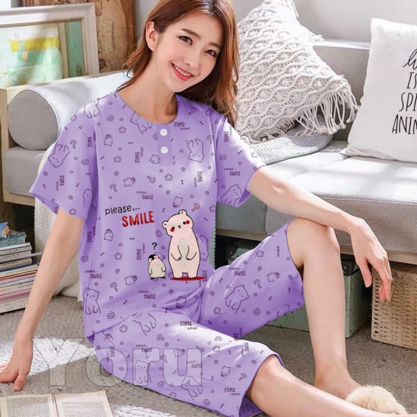 Pamelo Piyama 3/4 Baby Doll Murah Suplier Sleep Wear All Size Baju Tidur Wanita kaos Katun Stelan Stage2 Baju Tidur Murah Produk Terlaris