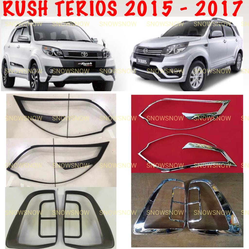 Paket Garnish Lampu Depan Belakang New Rush Terios 2015 2017 Hitam Chrome