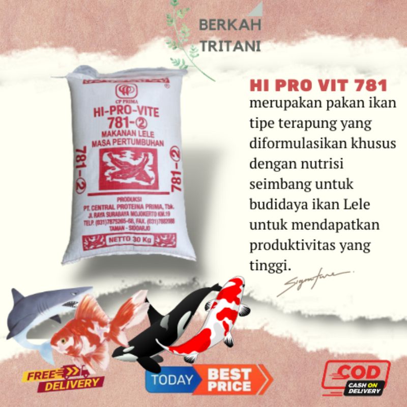 Pelet Ikan Pakan Ikan HI-PRO-VITE 781 -1, -2, -3, (10 kg) Pellet Benih Bibit Ikan Lele Gurame Nila