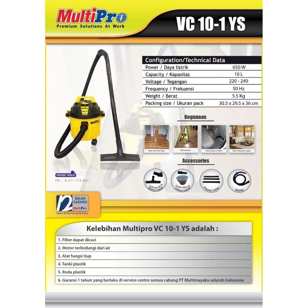 Vacum Cleaner MULTIPRO VC 10-1 YS Penyedot Debu