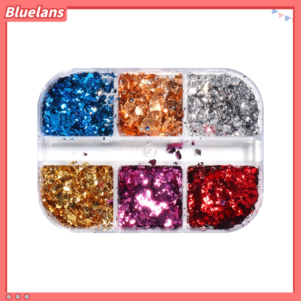 Bluelans 6 Grid / Box Stiker Kuku Foil Tekstur Shiny Untuk Manicure