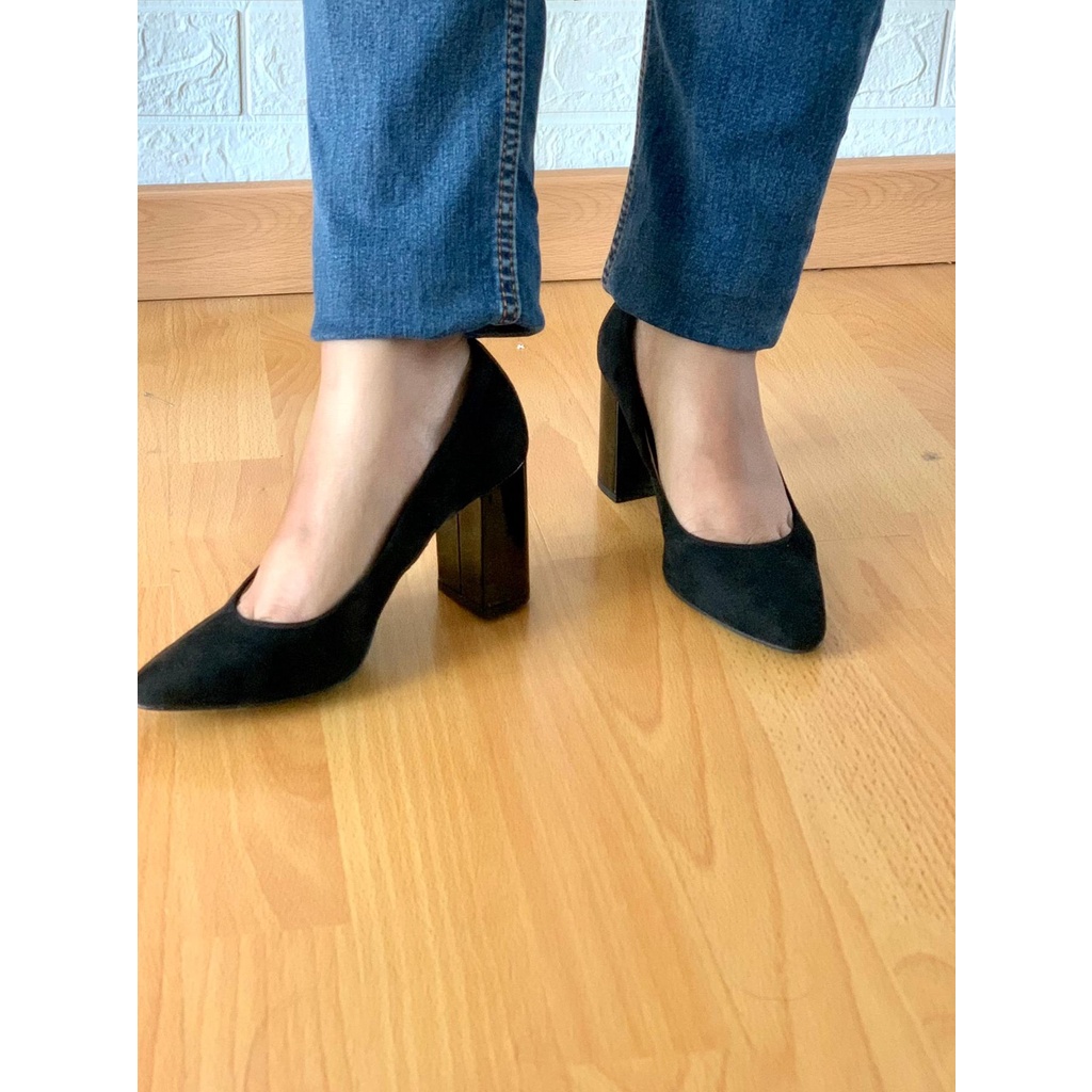 ㅜ SEPATU WANITA HMS001 HNM SUEDE HEELS SHOES PREMIUM IMPORT ㅐ