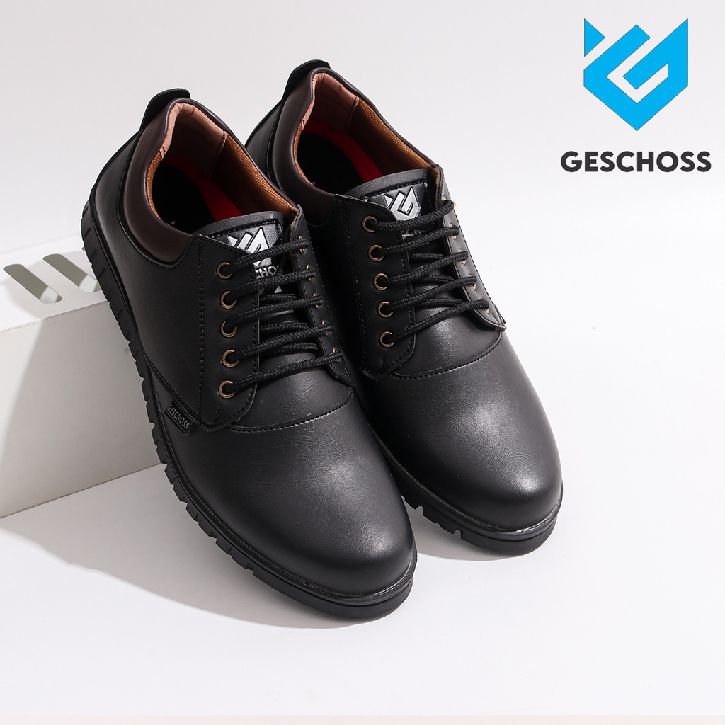 GESCHOS ORIGINAL | BLACK BROWN | Sepatu Sneakers Kasual Pria Formal Kerja Kantor Santai Sepatu Murah Berkualitas