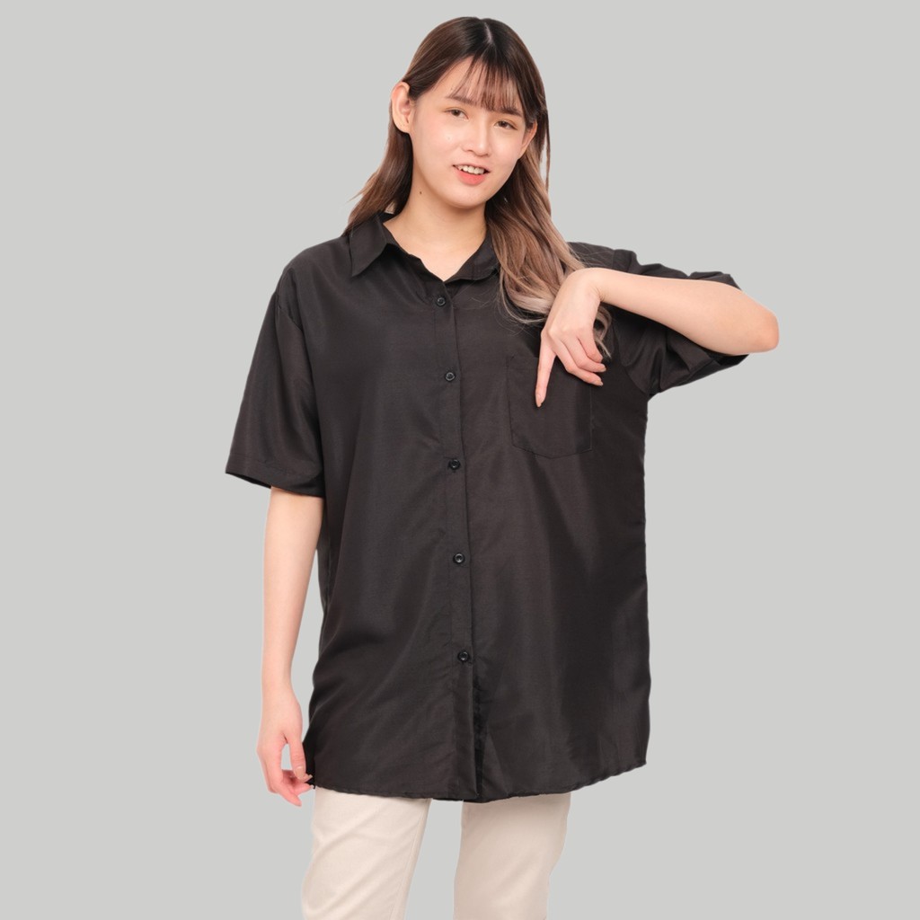 Monellina 06247 Kemeja Wanita Lengan Pendek Polos-3