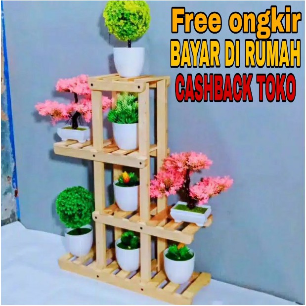 RAK SERBAGUNA KAYU 4 SUSUN MINIMALIS/ RAK GANTUNG/ RAK BUNGA/ RAK KAYU UNIK/ RAK HIASAN
