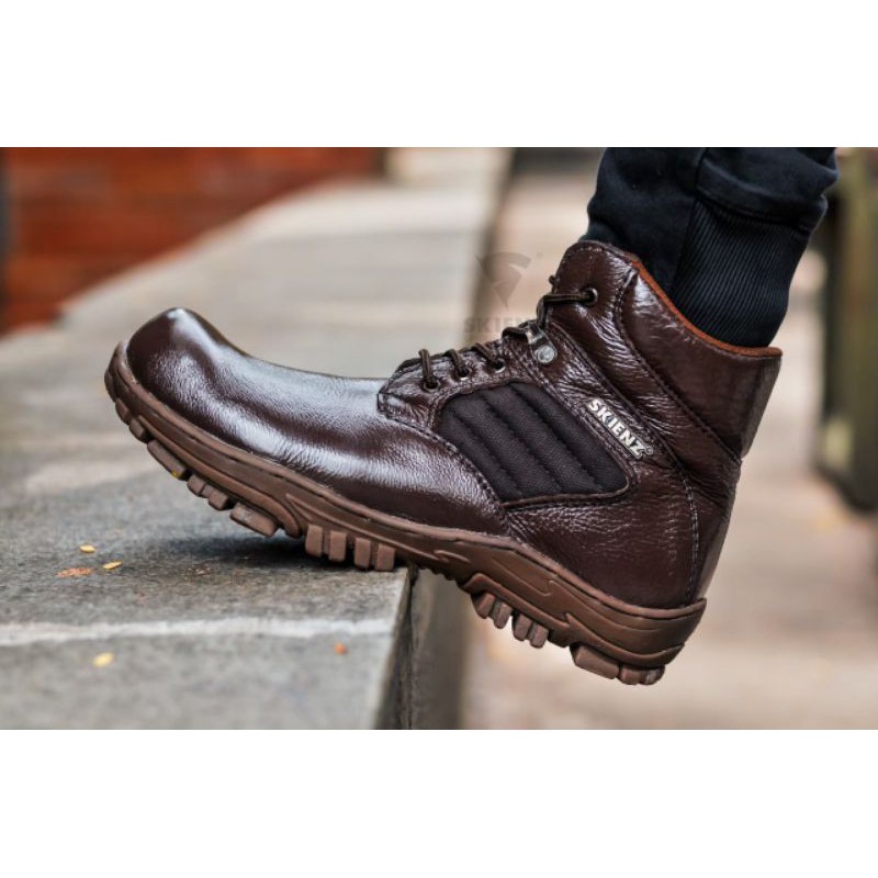 SEPATU SAFETY BOOTS PRIA 100% KULIT ASLI BIKERS TOURING BOOT CORDURA CREAM