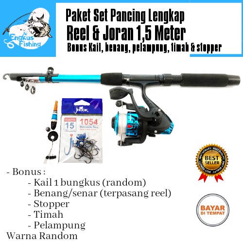 Set Pancing Lengkap Joran 1,5M &amp; Reel Audrey (5 bearing) Kuat 5kg MURAH - Engkus Fishing