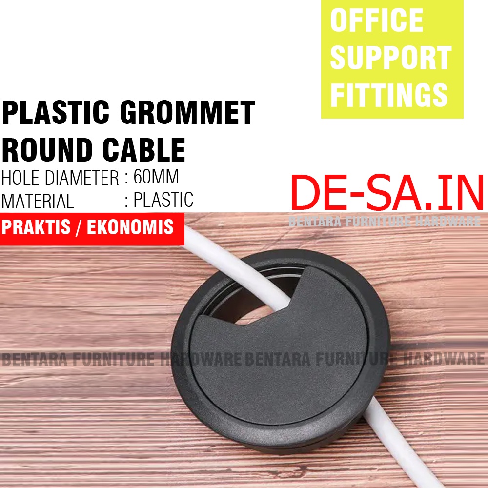 60MM LUBANG KABEL BULAT PLASTIK - PLASTIC GROMMET ROUND CABLE WIRE OFFICE HITAM PUTIH ABU COKLAT CREAM CHROME MIRROR