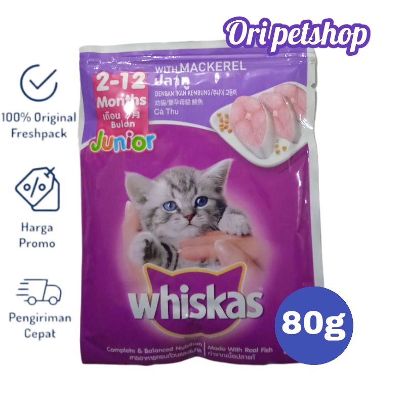 Whiskas Sachet Pouch 80g Wet Cat Wood - Kitten / Junior Makcerel