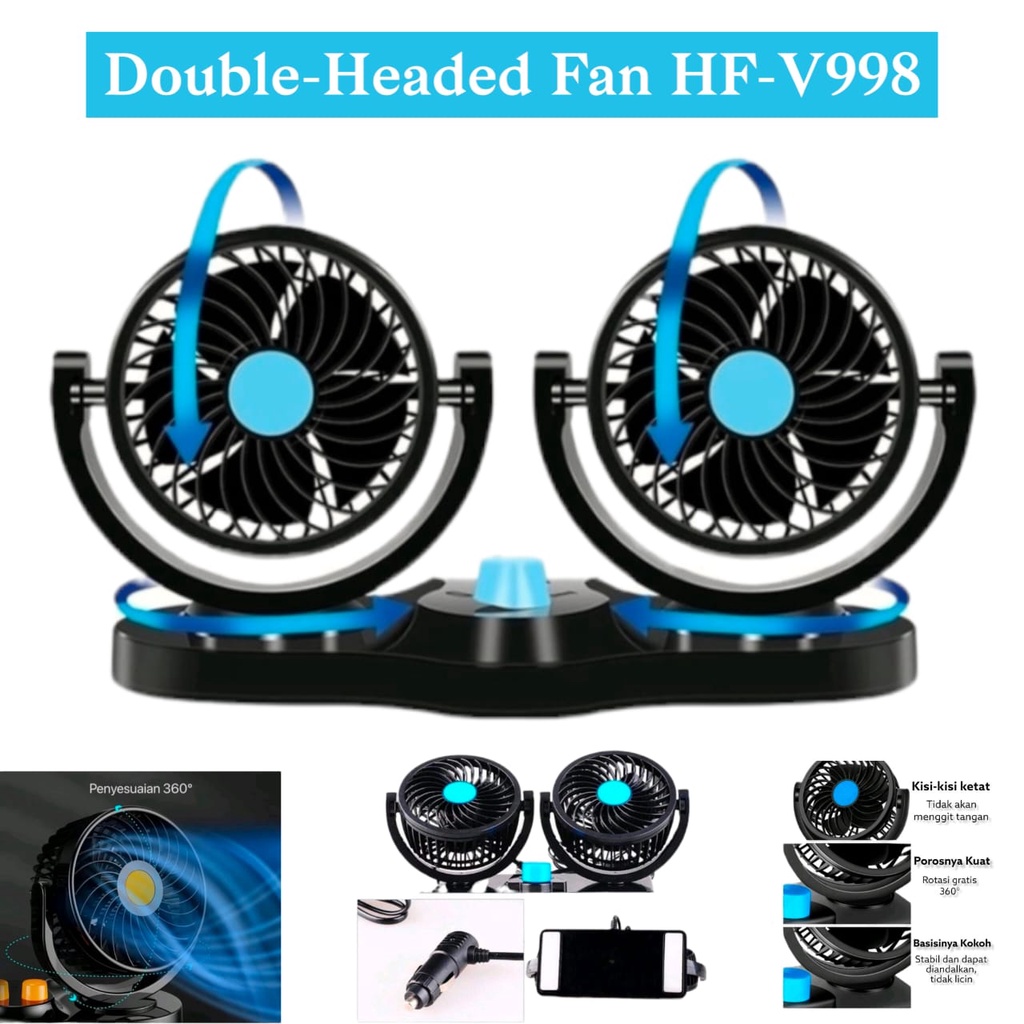 Kipas Angin Mobil Double-Headed Fan/Kipas Angin Mobil Dua Kipas 12Volt/24Volt