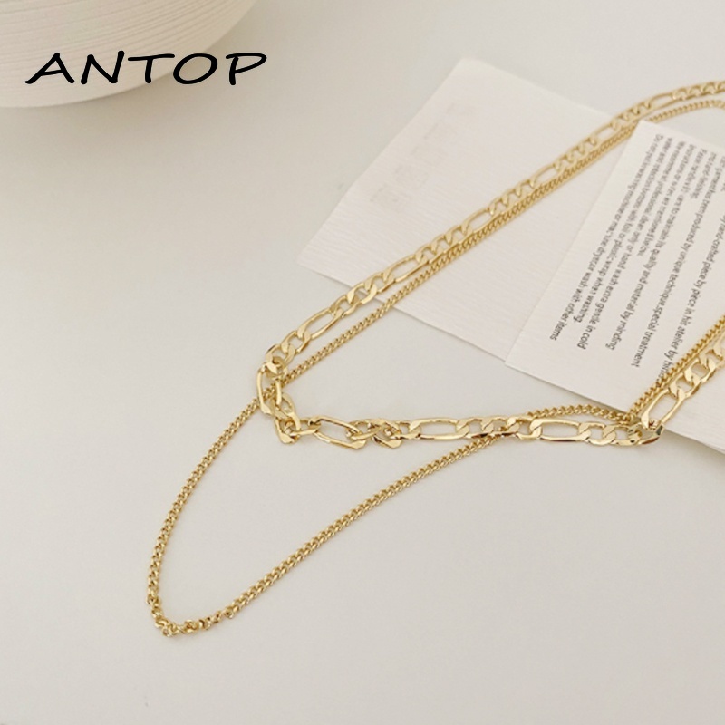 Eropa Retro Double Layer Kalung Fashion Sederhana Wanita Pria Kalung Aksesori ANTOP