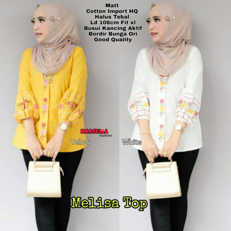 Kemeja Wanita Motif Bordir Bunga Melisa Top