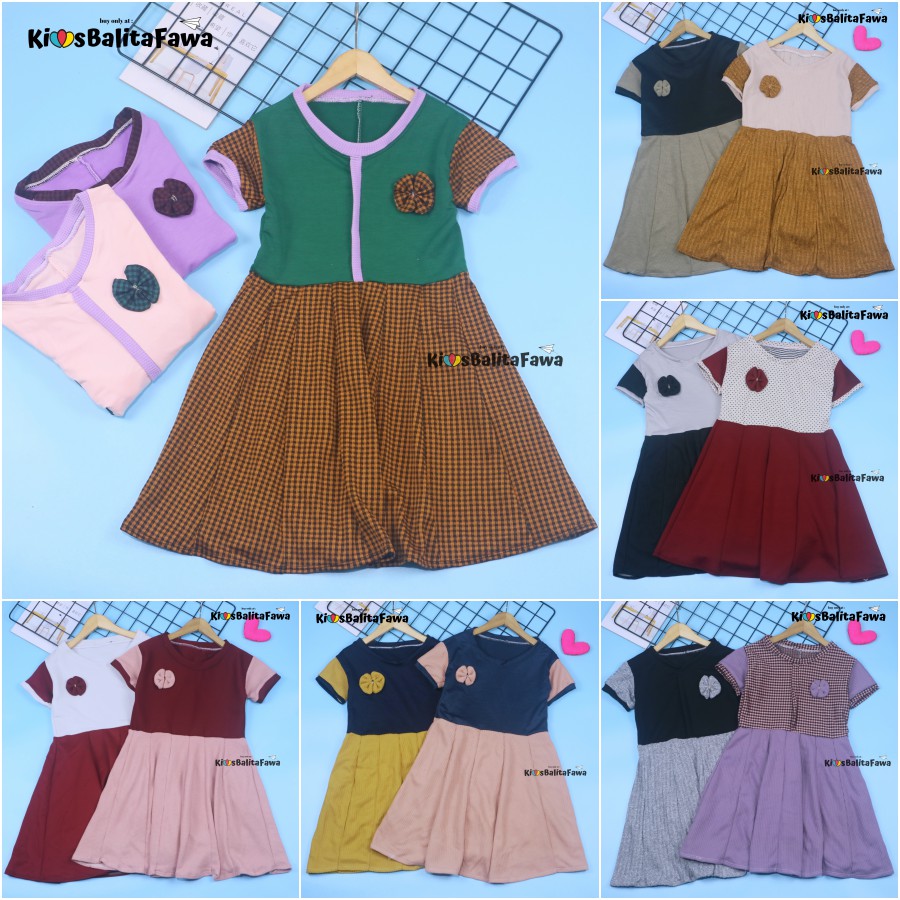 Dress Maudy Size 5-6 Tahun / Dres Anak Perempuan Murah Baju Cewek Gaun Lengan SD Pesta Import