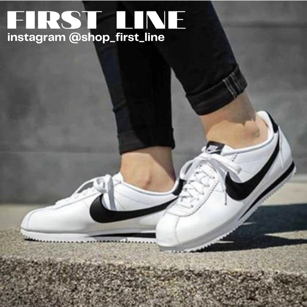 Nike Cortez Leather Putih Hitam Pria Wanita Sepatu Lari Olahraga Leisure Pelatihan Jogging Sepatu