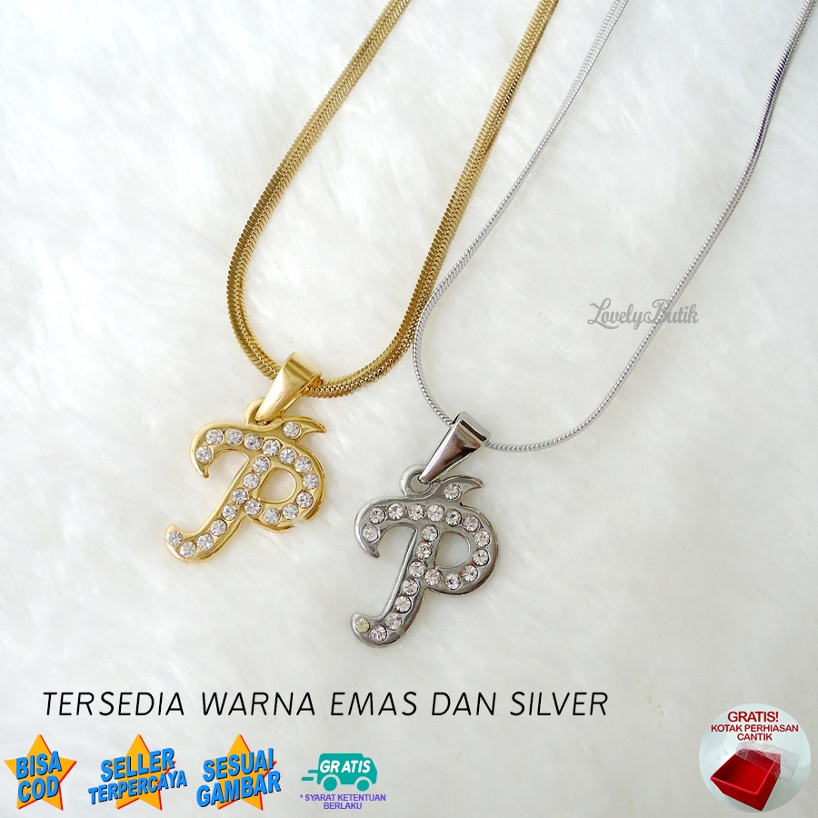 Lovelybutik - Kalung Inisial Huruf Titanium anti karat Kalung hurup Abjad Alphabet Ins P Klasik Bonus Kotak Perhiasan