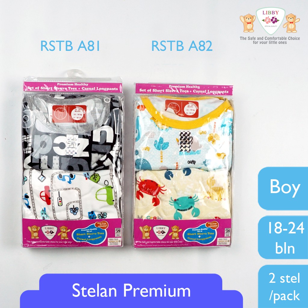LIBBY Stelan Short Slevee Tees dan Casual Longpants 18 - 24 bulan BOY (1 pack) RANDOM-1