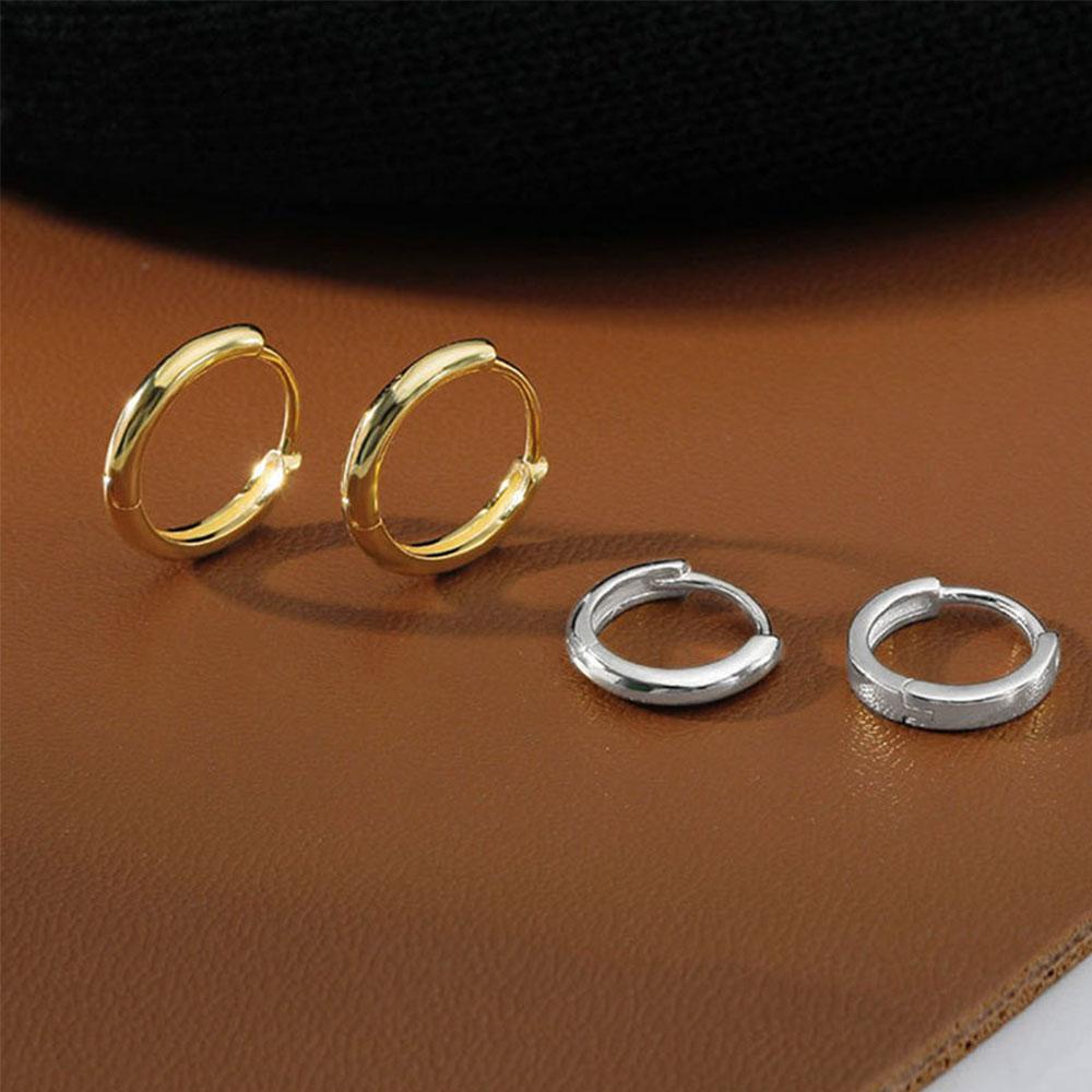 REBUY Rebuy Hoop Earrings Aksesoris Perak Wanita 6mm /8mm /10mm /12mm Korea Gesper Telinga Sederhana