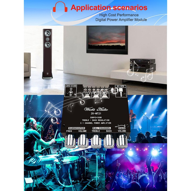 ZK TB21 ZK MT21 Modul Amplifier Tpa3116d2 50WX2+100W Power Amplifier Bluetooth Mixer Digital Hifi Amplifier