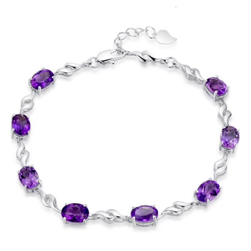 Gelang Amethyst Bahan Stainless Steel 925 Silver Plated Gaya Korea Untuk Wanita