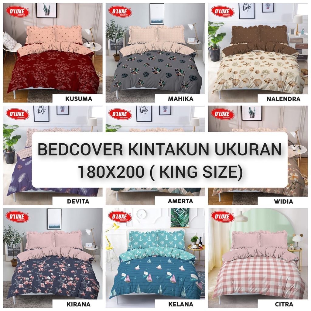 BEDCOVER KINTAKUN 180x200 (KING SIZE) DAN 160X200 ( QUEEN SIZE ) KINTAKUN DELUXE SPREI RUMBAI