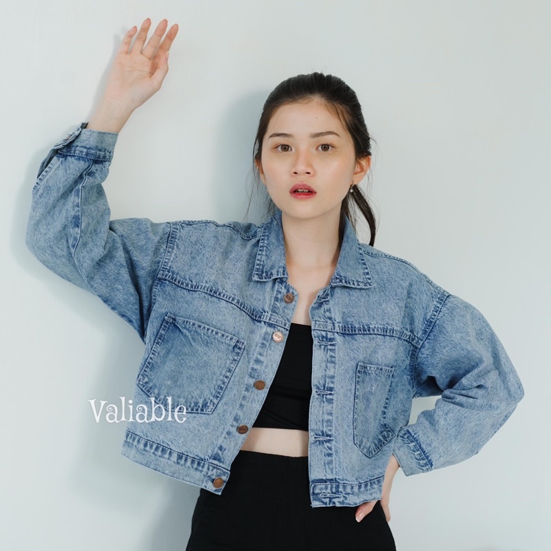 Pocket Jaket Jeans Crop Oversize Valiable