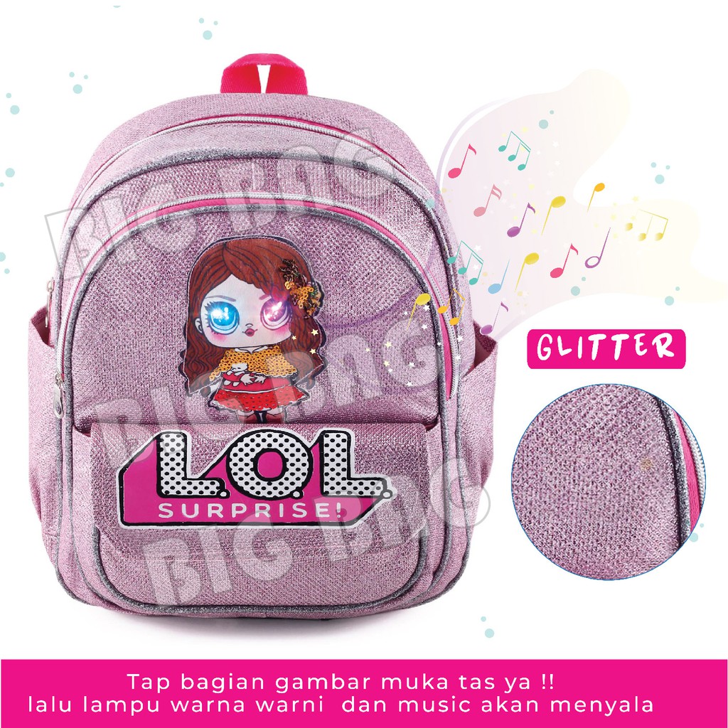 PTS - Ransel Glitter LED - FLAP OVER TOP Tas Sequin Ransel Sekolah Anak Tas Sekolah Anak Tas MUSIK LAMPU