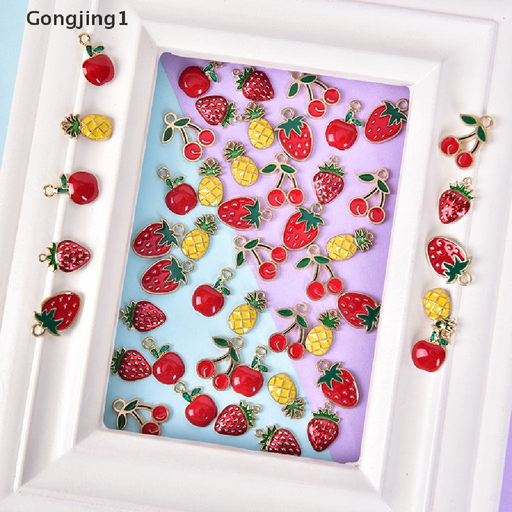 Gongjing1 10Pcs / Set Liontin Bentuk Buah Ceri Bahan Alloy Untuk Kerajinan Tangan Charms DIY