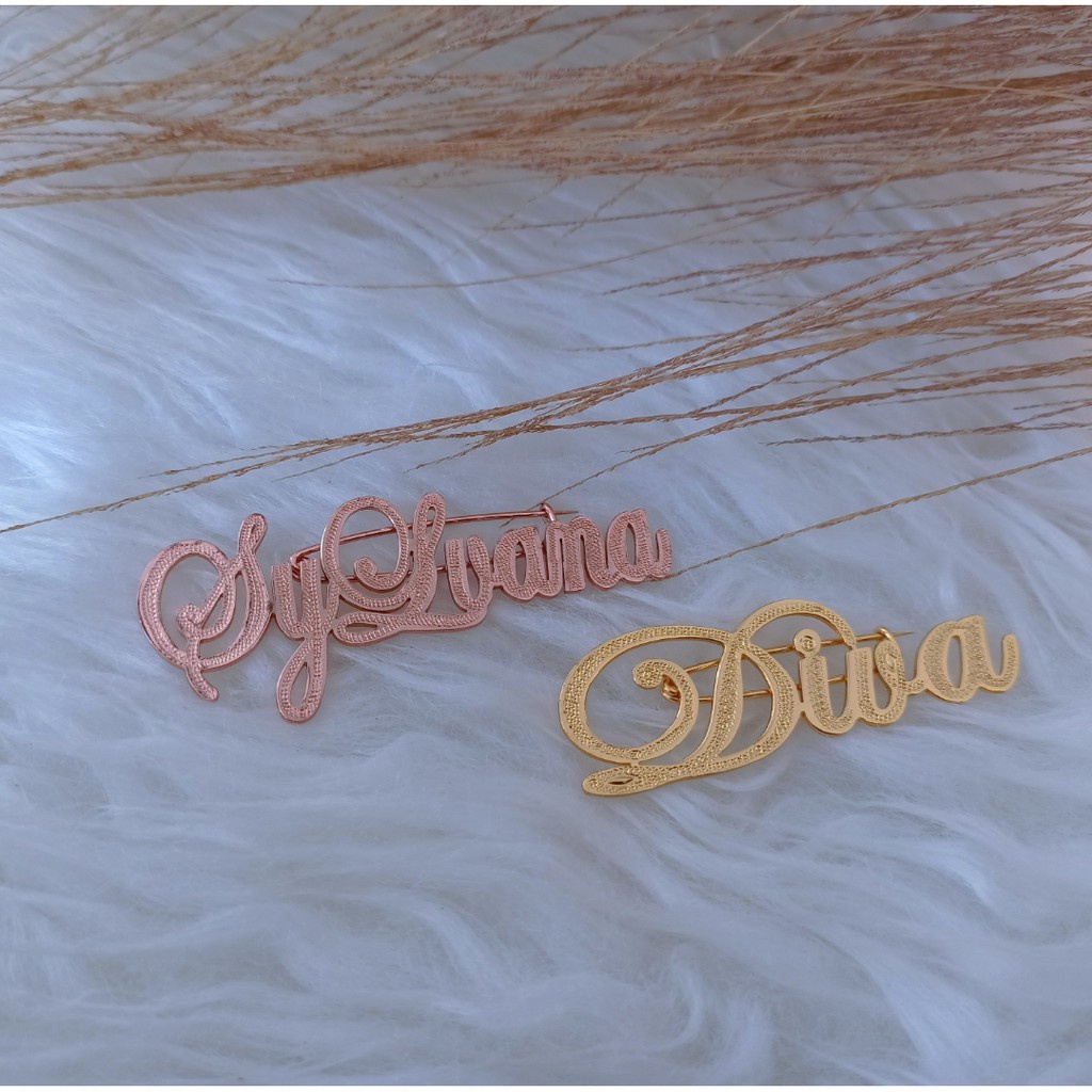 Bros jilbab nama grafir jarum peniti aksesoris fashion muslim lapis emas bross baju kebaya mewah