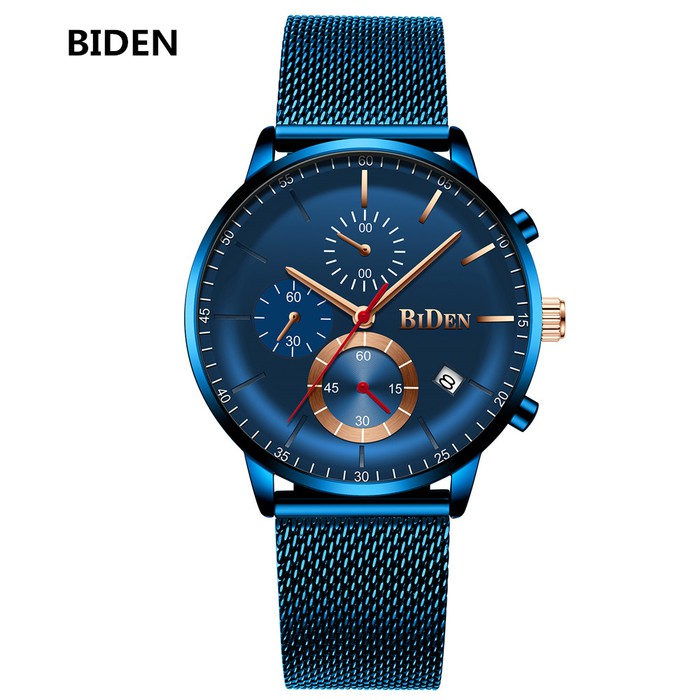 Jam Tangan BIDEN Pria Stainless Steel Anti Air Fashion Bisnis - Biru | WATCHYH