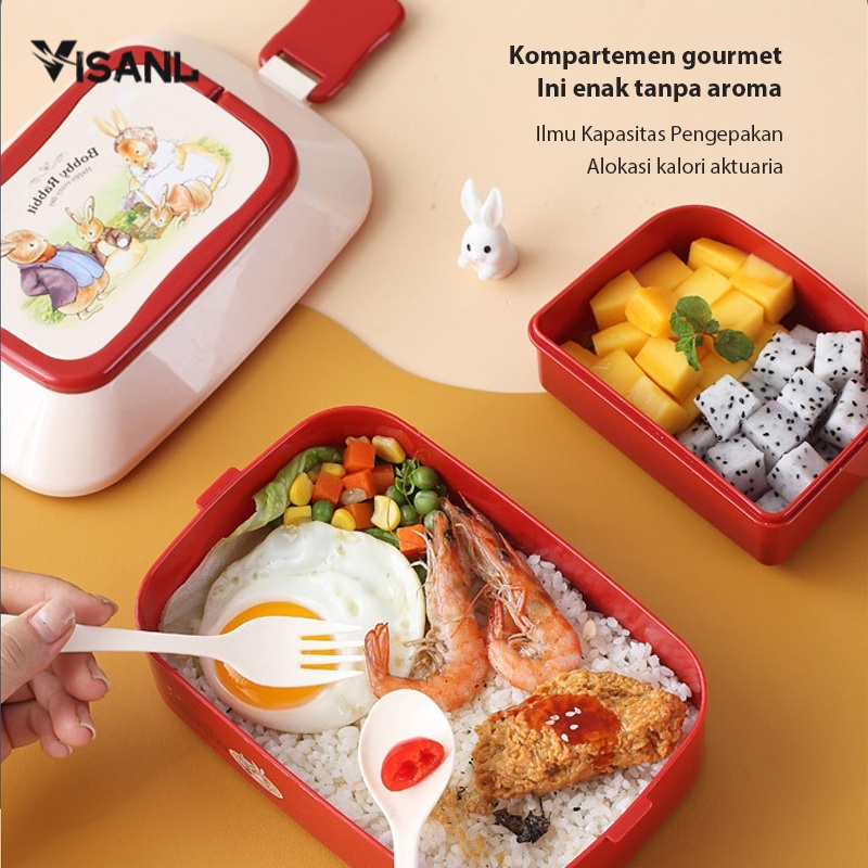 2 Layer Kotak Makan Anak Cute Lunch Box Free Cutlery Set Jerami Gandum Kotak Bekal Maka BPA Free