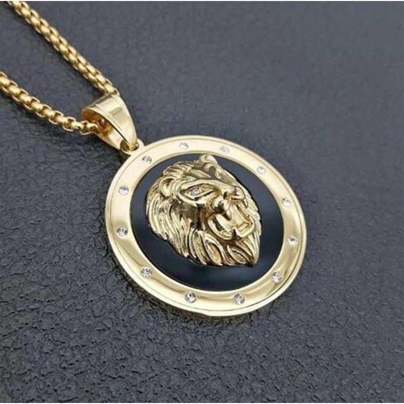 Kalung Liontin Kepala Singa Warna Emas Gaya Hip Hop Untuk Pria