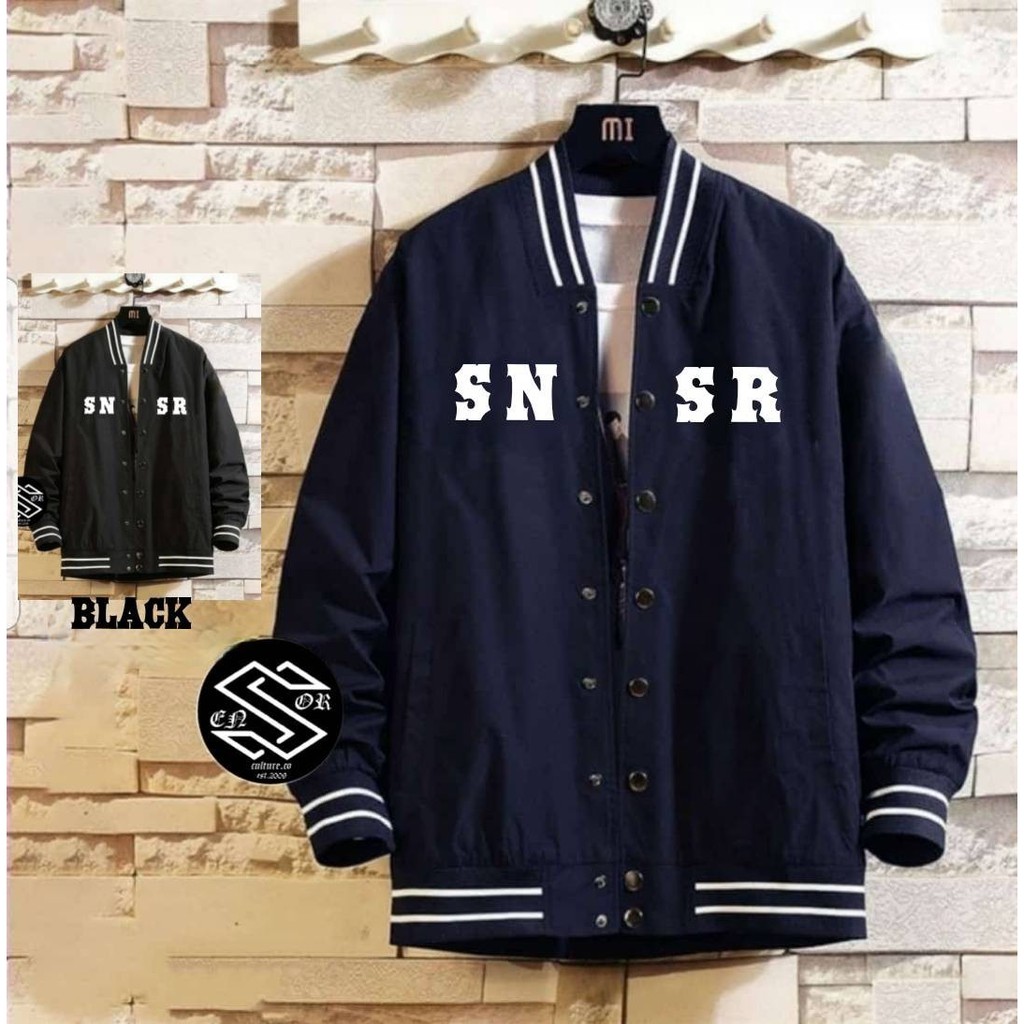 Jaket Bomber Baseball Terbaru Sensor Original Navy Hitam