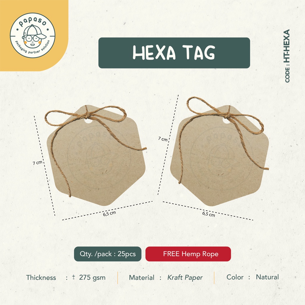 

Hexa Tag / Hang Tag / Kraft Tag / Tali Rami / 6.5x7cm
