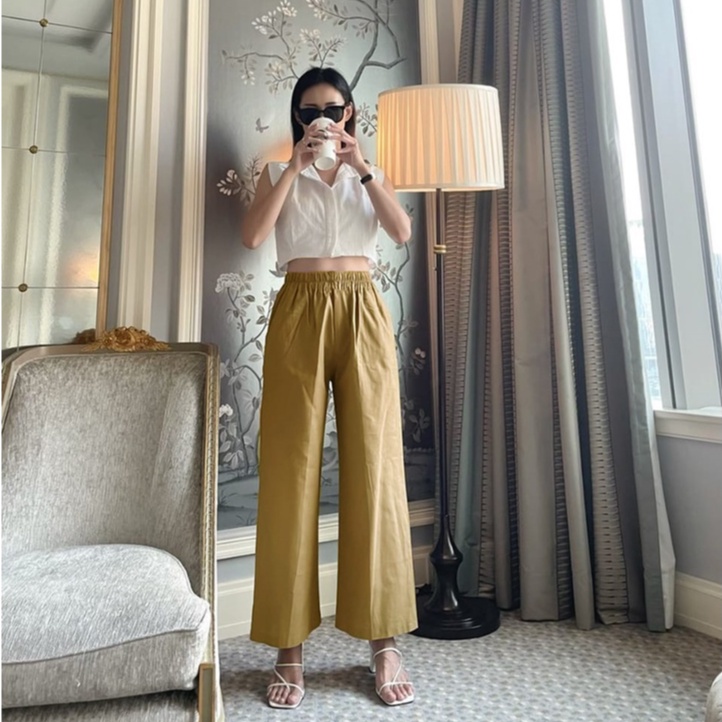 Celana Kulot Katun Linen Highwaist Pinggang Karet Viera HOPYLOVY