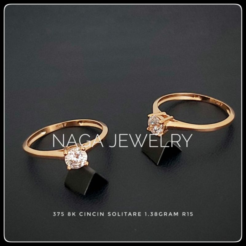 CINCIN SOLITAIRE MATA PUTIH EMAS 375(8K) SIZE 15