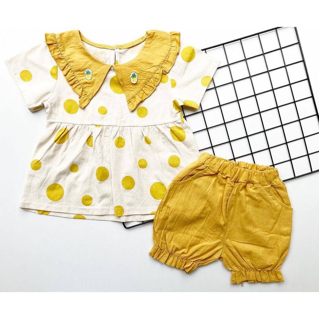 POLKA NANAS Baju Setelan Celana Import Impor Pergi Lucu Fashion Anak Bayi Perempuan Cewek Terlaris