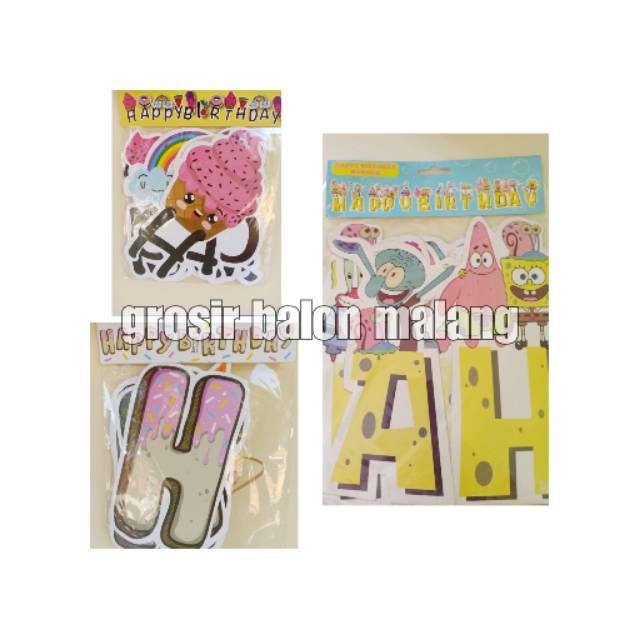 Bunting flag banner happy birthday letter/cupcake/ice cream/spongebob
