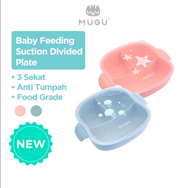 MAK303 MUGU SUCTION DIVIDED PLATE PIRING MAKAN ANAK SEKAT ANTI TUMPAH DENGAN SEDOTAN