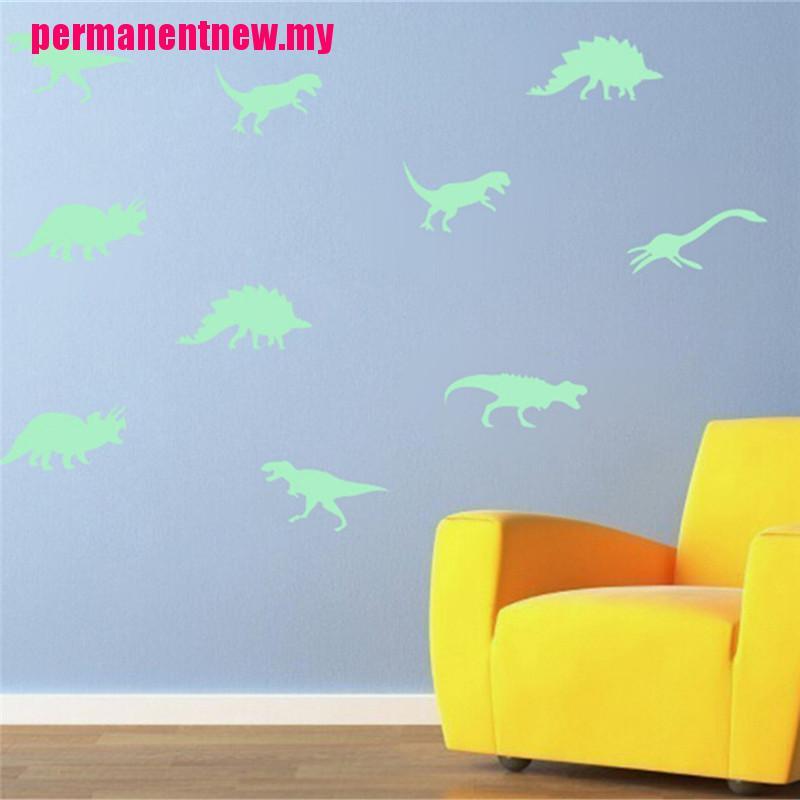 9 Pcs / set Stiker Dinding Desain Dinosaurus Glow in the Dark Untuk Dekorasi Kamar Anak