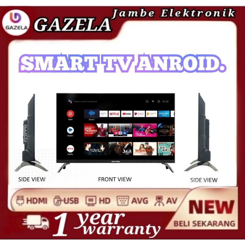 Smart TV 32 inch Gazela Android 9.0 LED TV Ready Televisi (Smart-W32B)