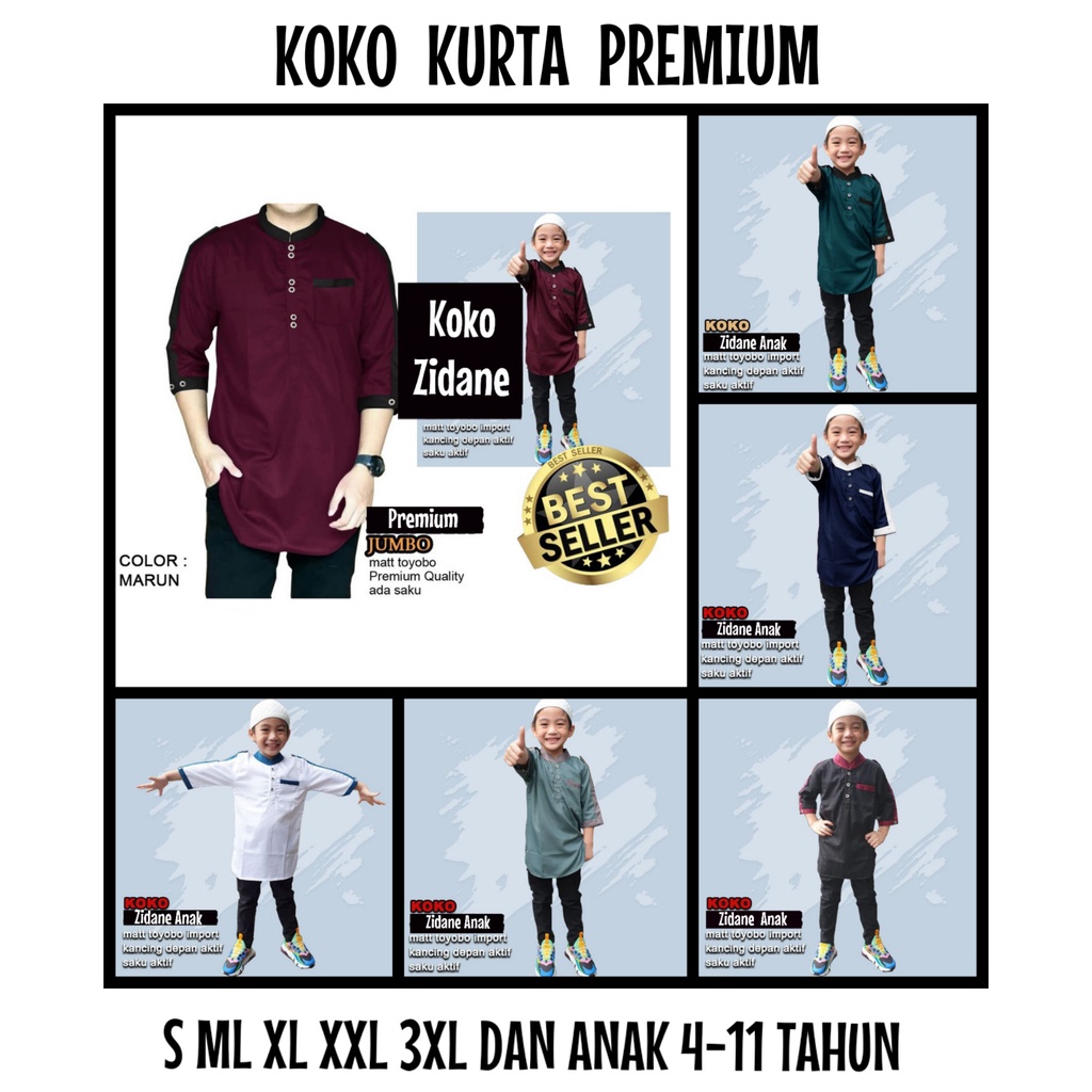 ZIDANE - KOKO KEMEJA BAJU KURTA QURTA ANAK 4-11 TAHUN PRIA LAKI LAKI COWO WARNA POLOS HIJAU TELUR AS