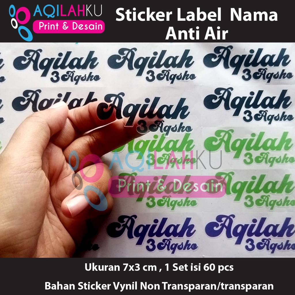 

(Per Pack Isi 60 pcs) Sticker Nama Anak Anti Air (Pakai Nama)